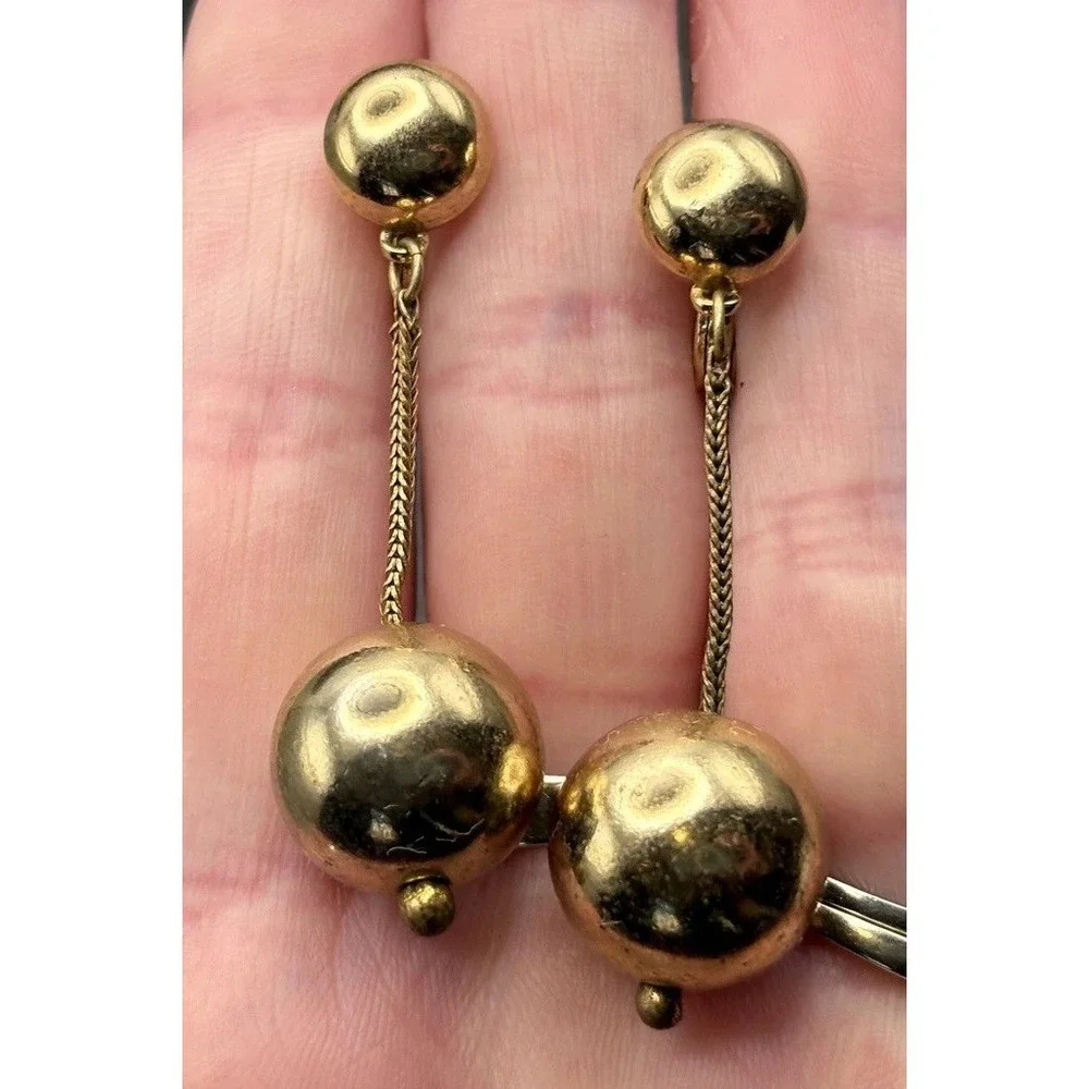 Vintage Monet Ball Dangle Drop Bead Earrings Clip-On Gold Tone